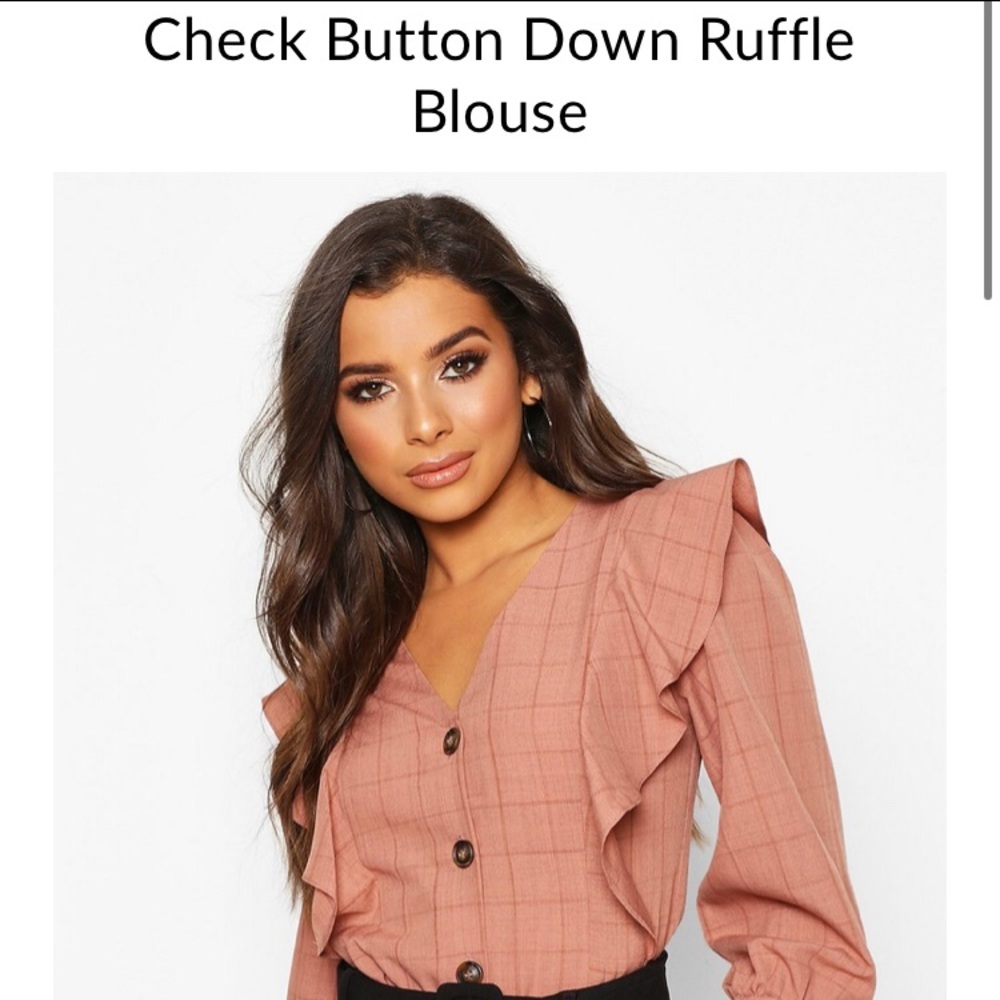 Check Button Down Ruffle Blouse - Picture 2 of 5